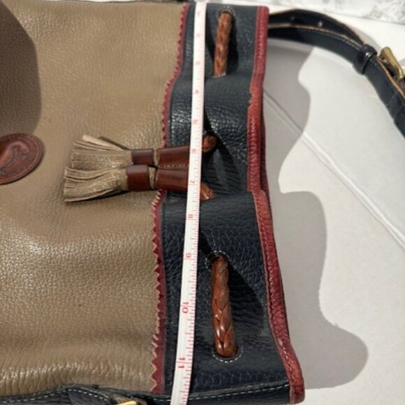 Dooney & Bourke Vintage Drawstring All Weather Leather Bucket Bag Tan Navy - Picture 13 of 14